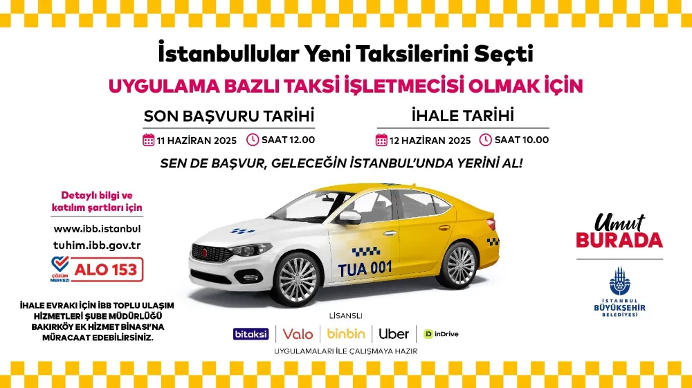 150 YENİ TAKSİ PLAKASI İHALESİ İÇİN SON BAŞVURU 11 HAZİRAN 